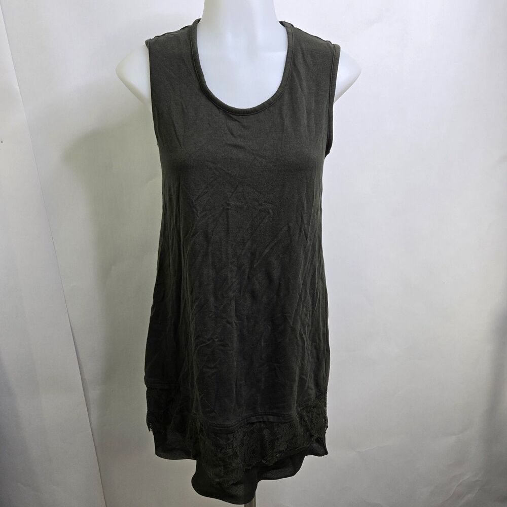 LOGO Lori Goldstein S Green Tank Top Layered Lace Long Tunic Blouse